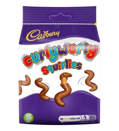 Cadbury Curly Wurly Squirlies csavart csoki falatok karamellás töltelékkel 100g