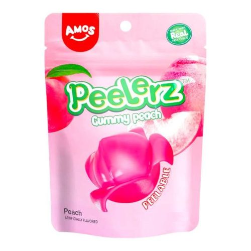 Amos Peelerz Gummy Peach barack ízű hámozható gumicukor 65g