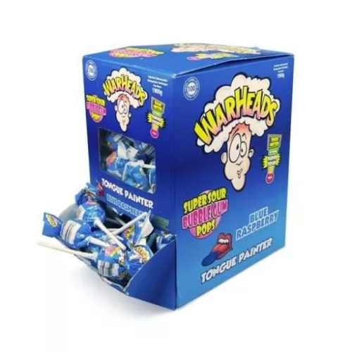 Warheads Mouthpainter Bubble Gum Pops nyelvfestő savanyú nyalóka Display (100 db) 1500g