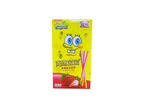 Junyi SpongeBob Strawberry Coated Sticks eperkrémes ropi 48g