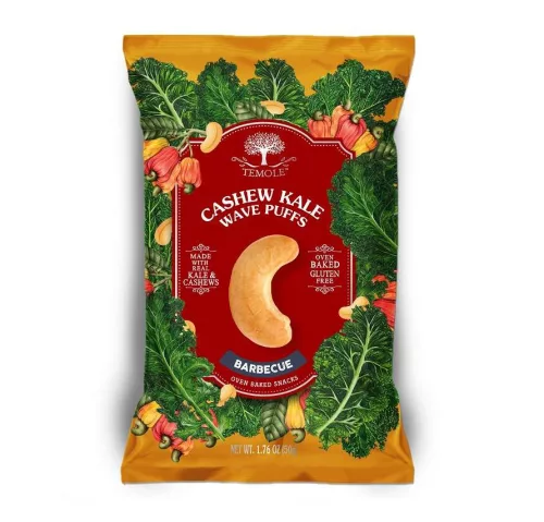 TEMOLE Cashew Kale Wave Puffs Barbecue Kesudiós kelkáposztás puffancs - barbecue ízű 50g