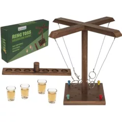  Wooden Ring Toss Drinking Game fa ügyességi ivós játék 4db felespohárral