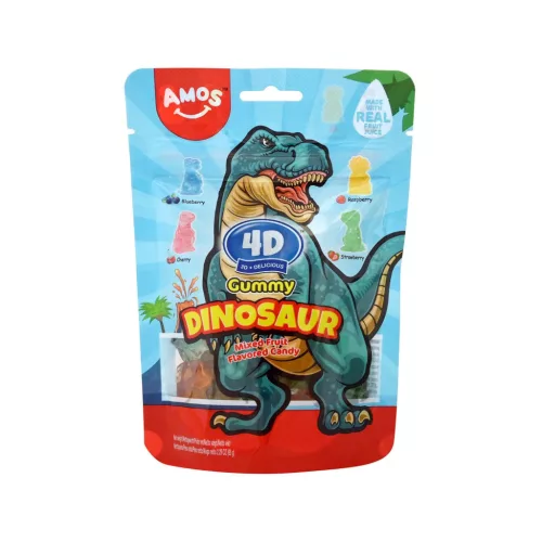 Amos Dinosaur 4D vegyes gyümölcs ízű dínó alakú gumicukor 65g