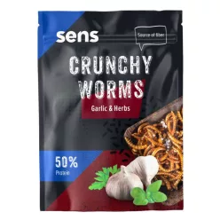   Sens Crunchy Worms fokhagyma és gyógynövény ízű ropogós lisztkukac snack 12g