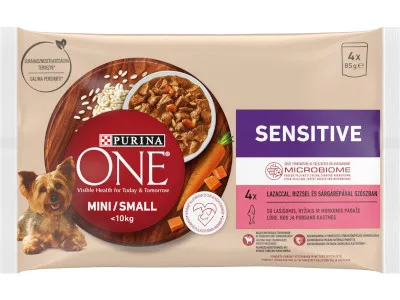 Purina One Mini Dog alutasakos 4*85g Sensitive Lazac szószban XXX