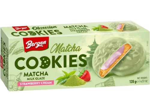 Bergen Matcha keksz 128g Epres tejkrémmel