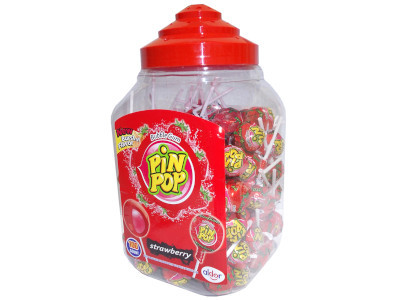Pin Pop nyalóka+rágó Epres ízű 100*18,2g
