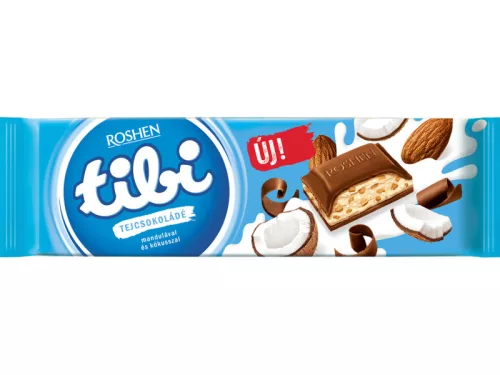 Tibi táblás 280g tejcsoki -Mandula, Kókuszkrém, Gabona ropogós