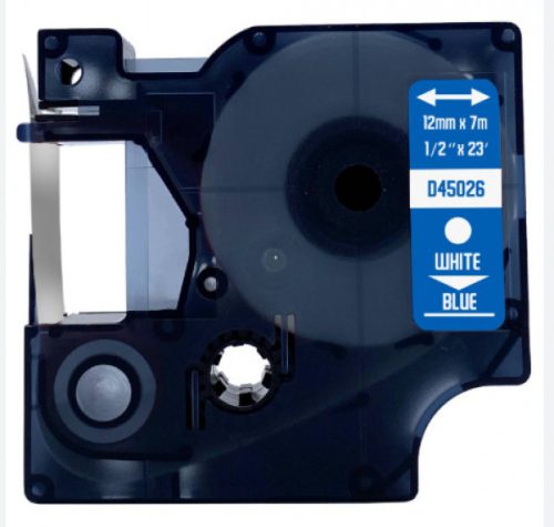 Utángyártott DYMO D1 45026 12mm x 7 m fehér-kék
