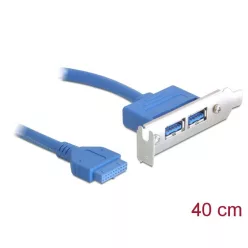   DeLock Slot bracket 1x19 pin USB 3.0 pin header female internal > 2x USB 3.0 Type-A female external Low Profile