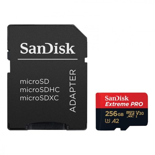 Sandisk 256GB microSDXC Class 10 U3 V30 A2 Extreme Pro + adapterrel