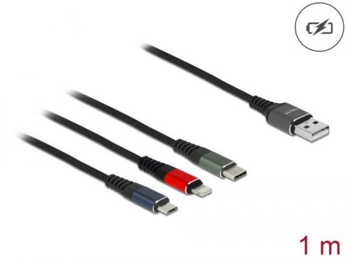 DeLock USB Charging Cable 3 in 1 for Lightning/Micro USB/USB Type-C 1m 3-coloured