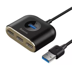   Baseus 4 port(1x3.0+3x2.0) Square Round 4 in 1 USB Hub Adapter Black