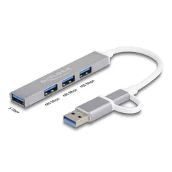   DeLock 4 Port Slim USB Hub with USB Type-C or USB Type-A to 3xUSB 2.0 Type-A female + 1 x USB 5 Gbps Type-A female Grey
