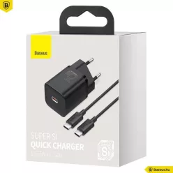   Baseus Super Si USB-C hálózati gyorstöltő 25W USB-C/USB-C kábellel Black