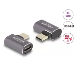   DeLock USB Adapter 40 Gbps USB Type-C PD 3.0 100 W male to female angled left / right 8K 60Hz metal