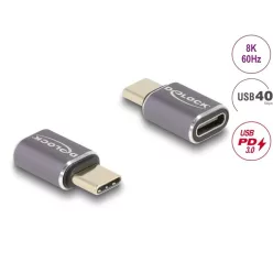   DeLock USB Adapter 40 Gbps USB Type-C PD 3.0 100 W male to female port saver 8K 60Hz metal Grey