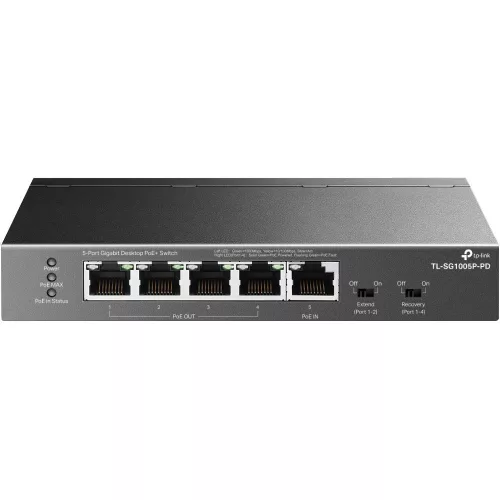 TP-Link TL-SG1005P-PD 5-Port Gigabit Desktop PoE+ Switch with 1-Port PoE++ In and 4-Port PoE+Out