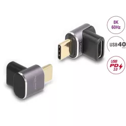   DeLock USB Adapter 40 Gbps USB Type-C PD 3.0 100 W male to female angled 8K 60 Hz metal compact
