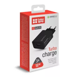   ColorWay USB töltő adapter 1USB Quick Charge 3.0 (18W) Black