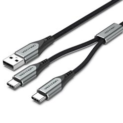   Vention USB 2.0 A Male to Dual USB-C Male Y-Splitter Cable Aluminum Alloy Type Black
