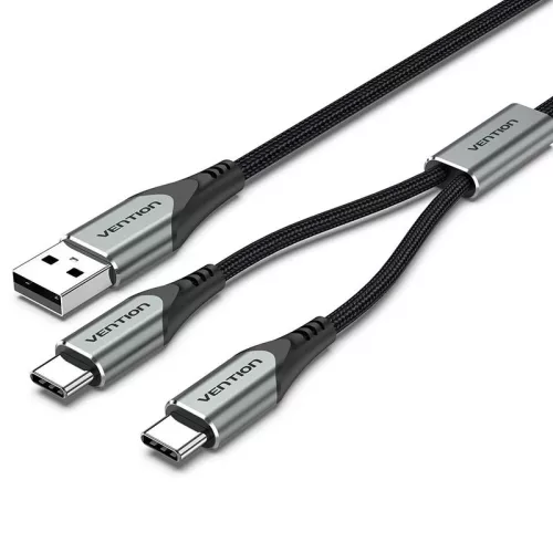 Vention USB 2.0 A Male to Dual USB-C Male Y-Splitter Cable Aluminum Alloy Type Black
