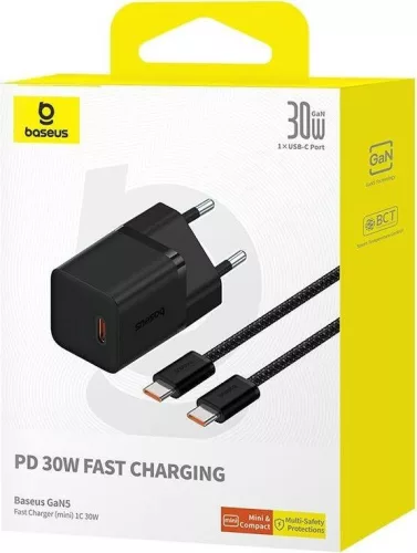 Baseus P10110902113-01 USB-C GaN5 mini 30W mains charger Black