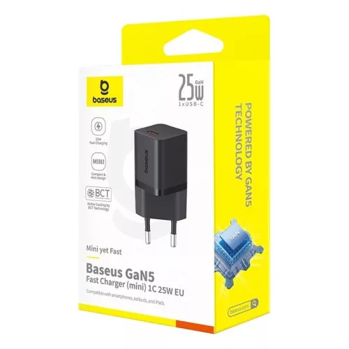 Baseus USB-C GaN5 mini 25W mains charger Black