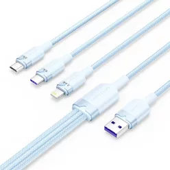   Vention USB 2.0 A Male to 3-in-1 USB-C & Lightning & Micro-B Male 6A Cable 1,5m Blue