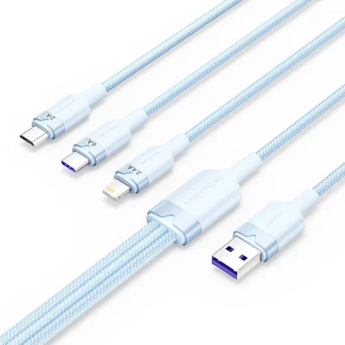 Vention USB 2.0 A Male to 3-in-1 USB-C & Lightning & Micro-B Male 6A Cable 1,5m Blue