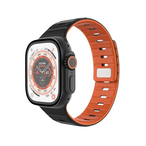 FIXED mágneses szilikon óraszíj Apple Watch 42/44/45/46/49mm-hez, fekete