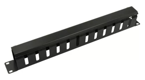 Nestron 19" kábel rendező panel; 1U; vízszintes; fedéllel; fém