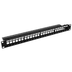   Nestron 19" keystone patch panel; 24 port; Cat5e/Cat6/Cat6A kompatibilis; árnyékolatlan; tehermentesítővel