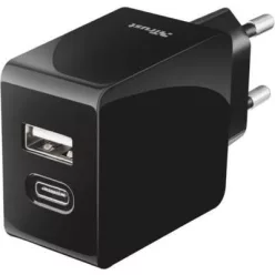   Trust Urban Dual-port smart wall charger with USB-C and USB-A port Black