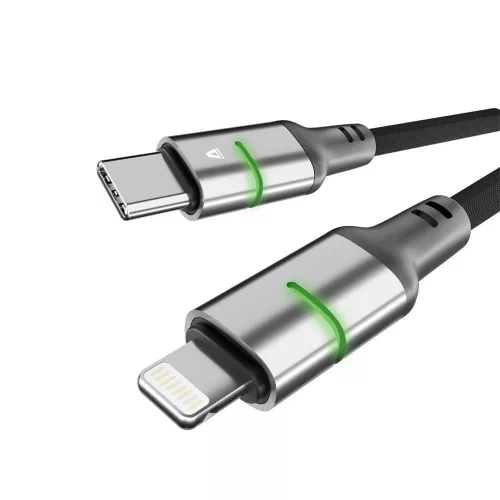 Avax CB637 STEELY LED USB-C - Lightning 3m Black