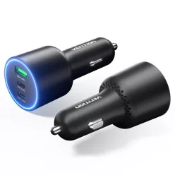   Vention Three-Port USB C+C+A (100W+65W+30W) Car Charger Black