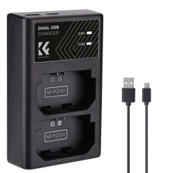   K&F Concept hordozható dupla BC-QZ1 akkumulátor töltő, USB-C, 2db FZ100 akkumulátorhoz