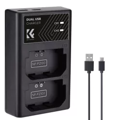   K&F Concept hordozható dupla BC-QZ1 akkumulátor töltő, USB-C, 2db FZ100 akkumulátorhoz