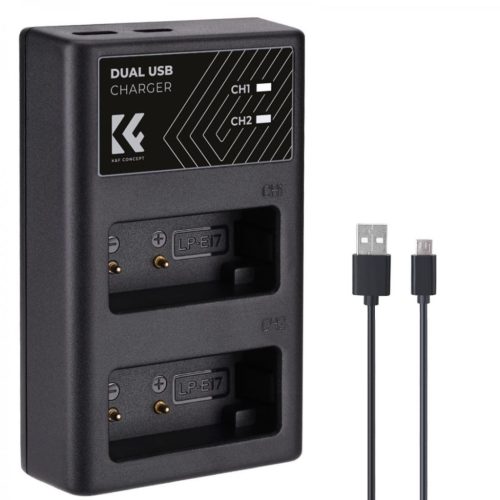 K&F Concept hordozható dupla LC-E17 akkumulátor töltő, USB-C, 2db LP-E17 akkumulátorhoz