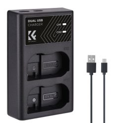   K&F Concept hordozható dupla MH-25 akkumulátor töltő, USB-C, 2db EN-EL15 akkumulátorhoz