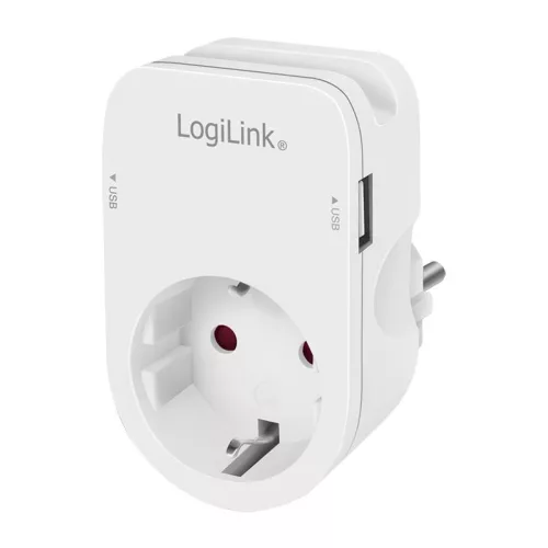 Logilink Socket adapter with holder 1x CEE 7/3 & 2x USB-A