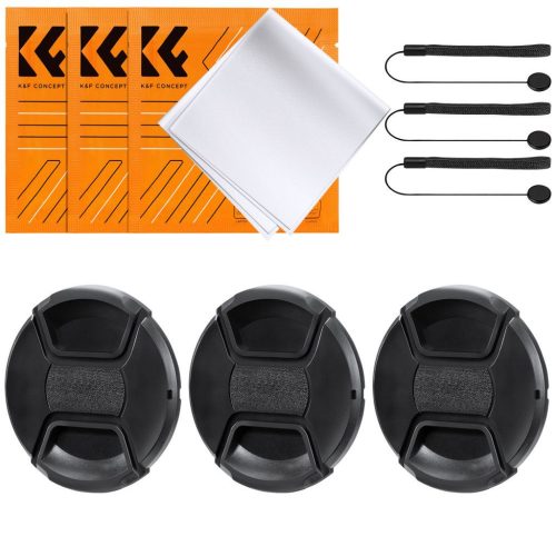 K&F Concept 3db objektívvédő sapka zsinórral + 3db törlőkendő, 46mm