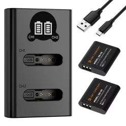   K&F Concept hordozható dupla USB-C akkumulátor BJ-11 töltő, LCD + 2db DB-110 akkumulátor 1100mAh