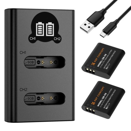 K&F Concept hordozható dupla USB-C akkumulátor BJ-11 töltő, LCD + 2db DB-110 akkumulátor 1100mAh
