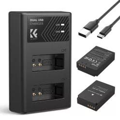   K&F Concept hordozható dupla USB-C akkumulátor LC-E12 töltő + 2db LP-E12 akkumulátor 1100mAh