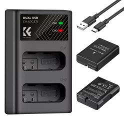   K&F Concept hordozható dupla USB-C akkumulátor MH-24 töltő + 2db EN-EL14 akkumulátor 1050mAh