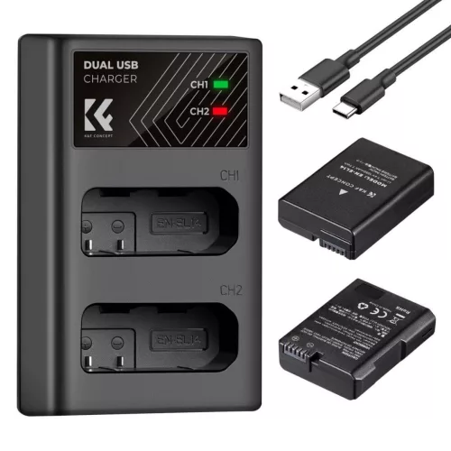 K&F Concept hordozható dupla USB-C akkumulátor MH-24 töltő + 2db EN-EL14 akkumulátor 1050mAh