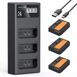   K&F Concept hordozható tripla USB-C akkumulátor LC-E10 töltő, LCD + 3db LP-E10 akkumulátor 1200mAh