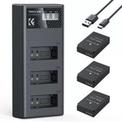   K&F Concept hordozható tripla USB-C akkumulátor LC-E12 töltő, LCD + 3db LP-E12 akkumulátor 1100mAh
