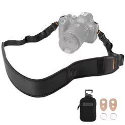   K&F Concept lapos neoprén nyakpánt gyorskioldó csattal, 6 x 109-133cm, akkumulátor tartóval, fekete